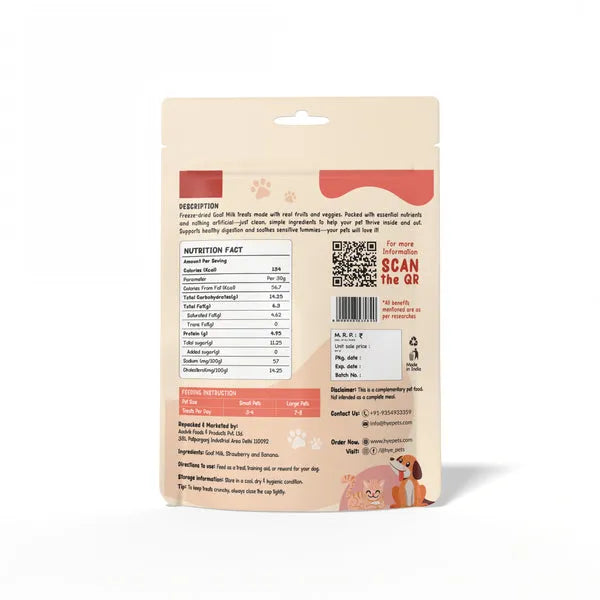 HYE Pets Freeze Dried Treats with Goat Milk, Strawberry, and Banana for Dogs and Cats 30g