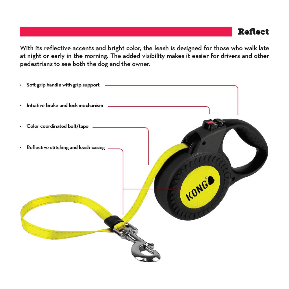 Kong Retractable Terrain Dog Leash Yellow 5m I Up To 30kg I Medium