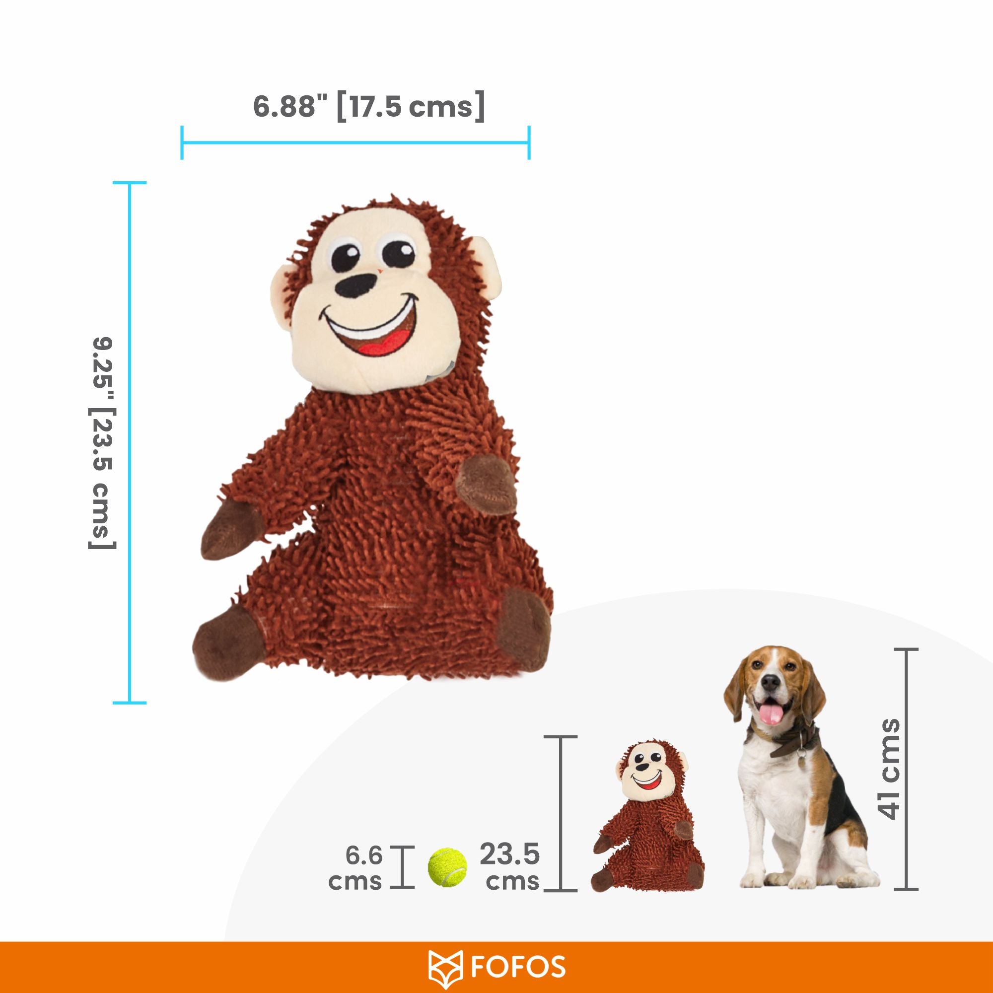 FOFOS Tough Dog Toy Monkey 17.5 x 14.5 x 23.5 cm