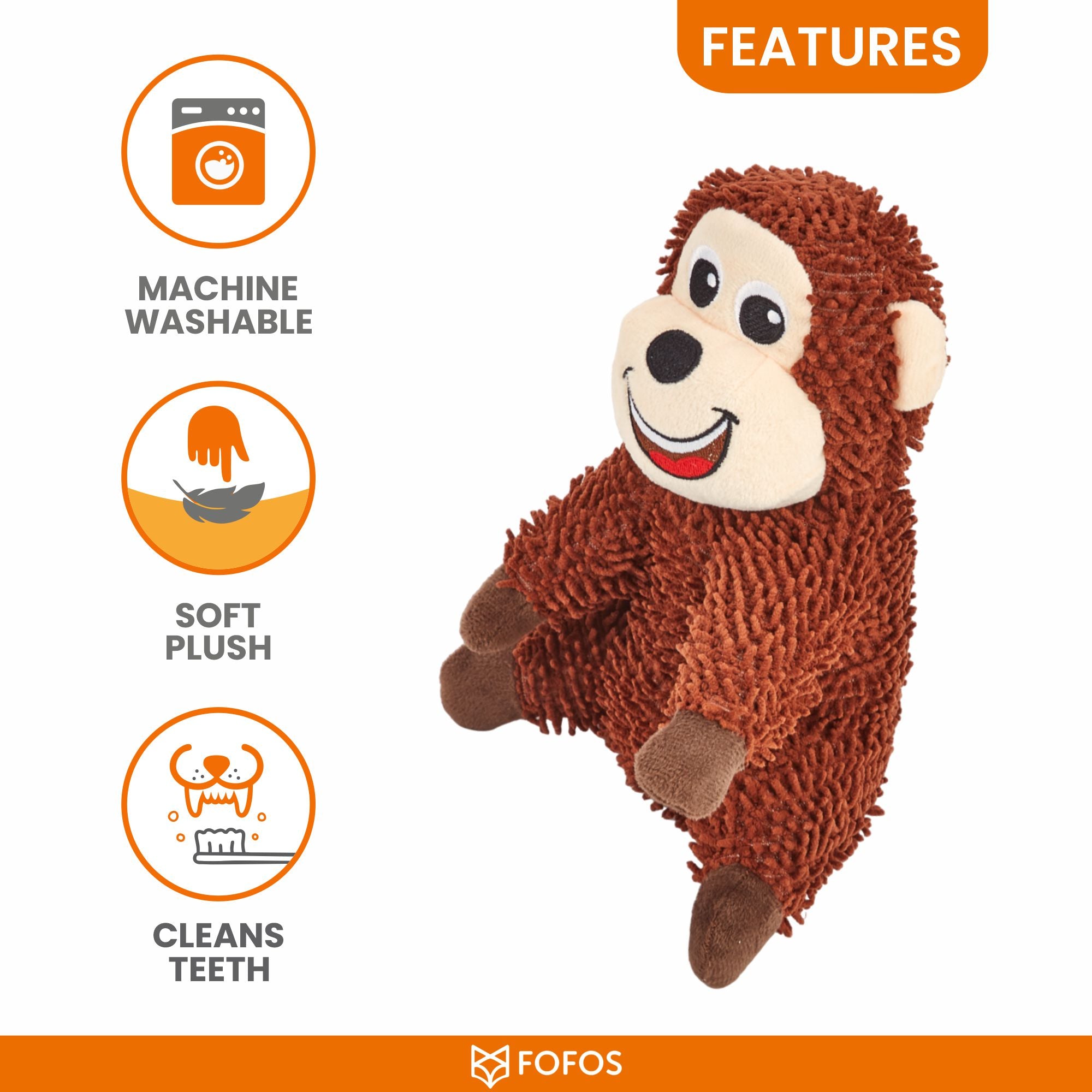 FOFOS Tough Dog Toy Monkey 17.5 x 14.5 x 23.5 cm