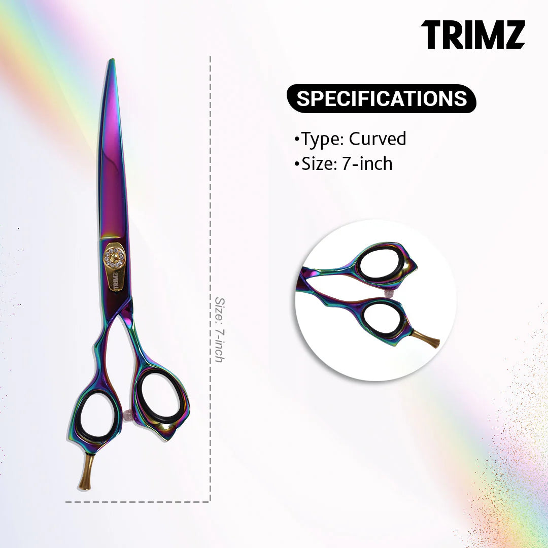 Trimz Left Handed Curved Scissor 7inch Rainbow