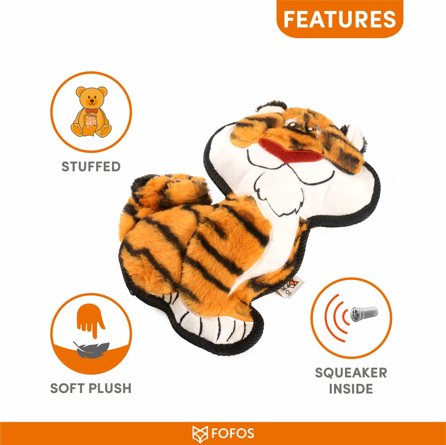 FOFOS Safari Line Tiger Dog Toy 27 x 26 x 6.5cm