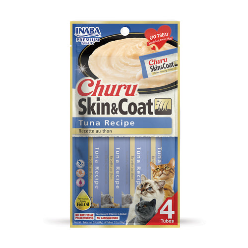 Inaba Churu Creamy Skin & Coat Tuna Recipe Treat For Cats 14g x 4 Tubes