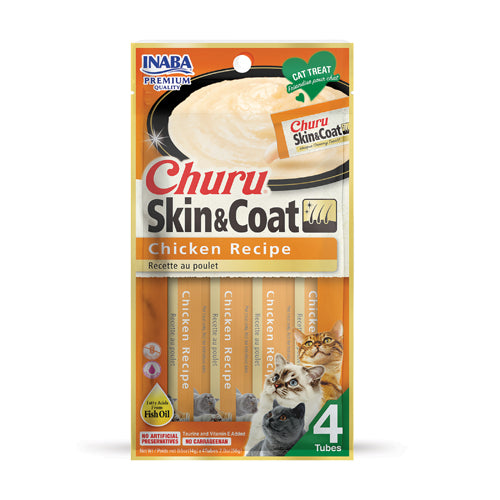 Inaba Churu Creamy Skin & Coat Chicken Recipe Treat For Cats 14g x 4 Tubes