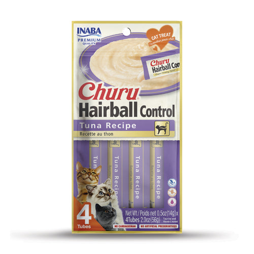 Inaba Churu Creamy Hairball Control Tuna Recipe Grain Free Treat For Cats 14g x 4 Tubes