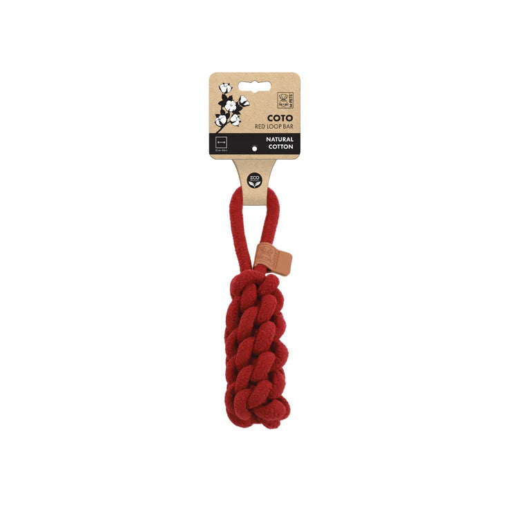 M-Pets Coto Loop Bar Natural Cotton Red Toy for Dogs Medium 34cm