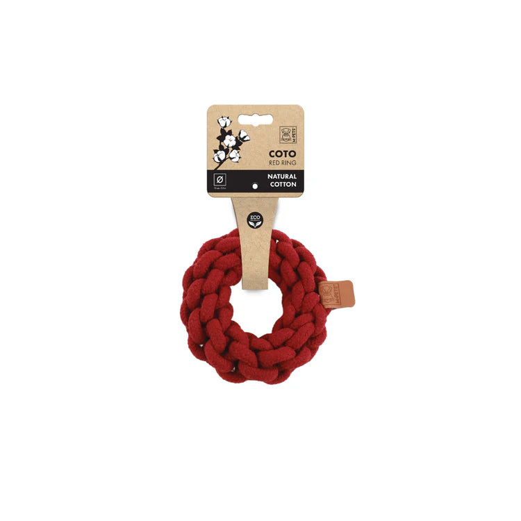 M-Pets Coto Loop Ring Natural Cotton Red Toy for Dogs Medium 18cm