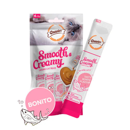 Gnawlers Smooth & Creamy Lickable Cat Treat Bonito Flavor 4x15g