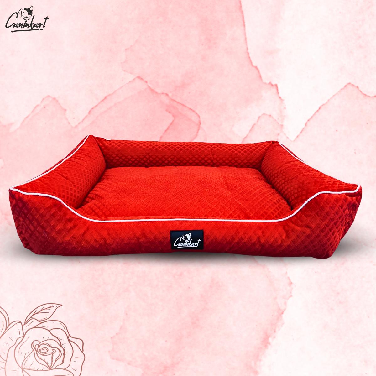 Caninkart Premium Pattern Lounger Bed For Dogs - Red