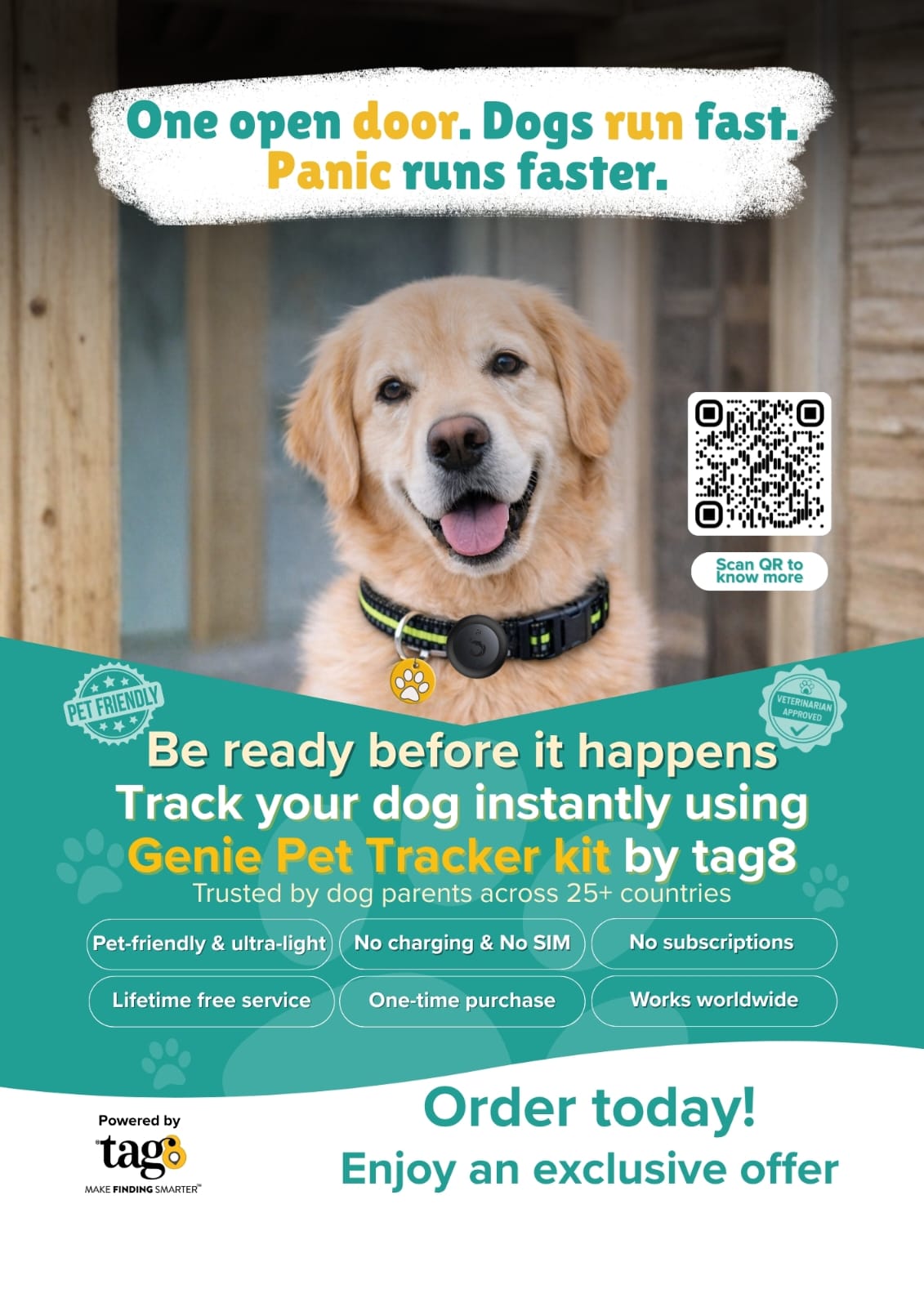 Kennel Genie Pet Tracker Kit Adjustable Collar For Dogs and Cats Work with Android