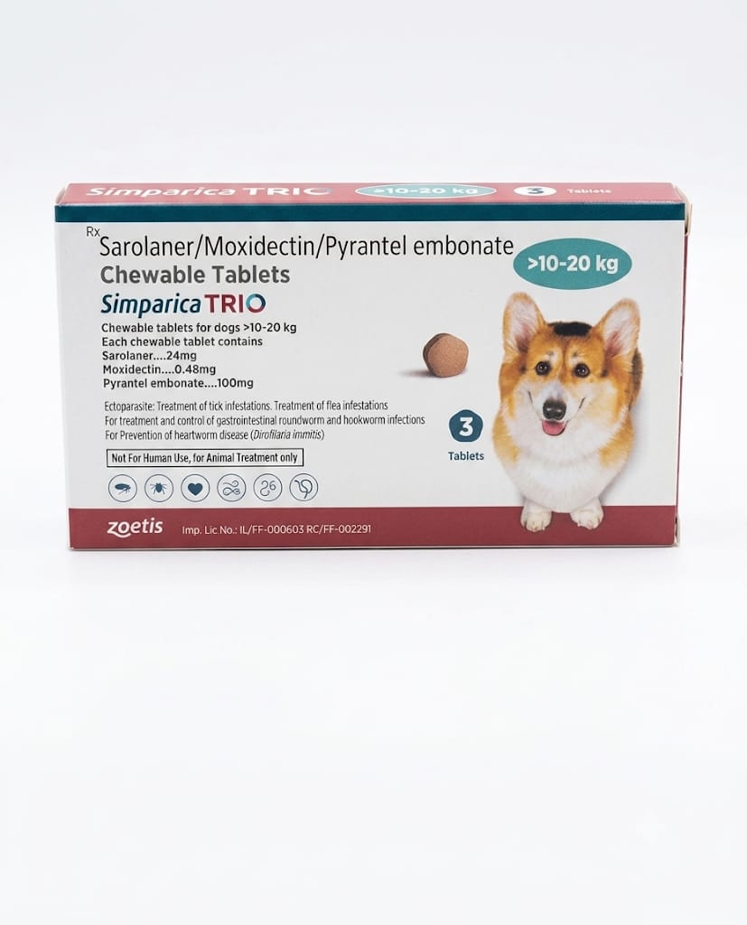 Zoetis Simparica Trio Dog Tick and Flea Control 3 Chewable Tablet For >10-20kg