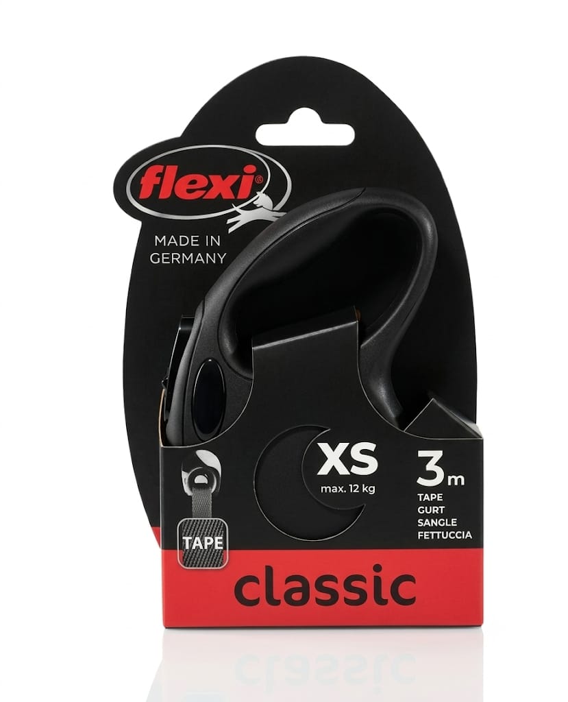 Flexi New Classic Retractable Dog Leash Black 3mm XS Holds Max 12kg
