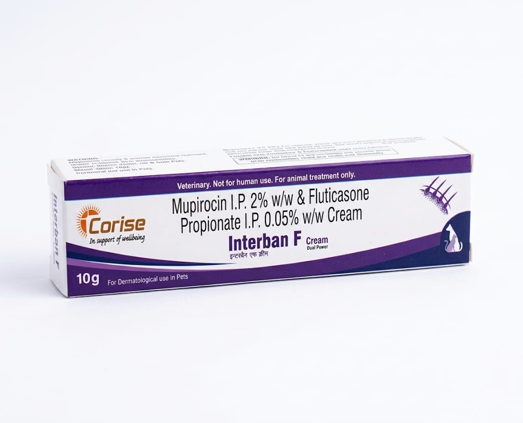Corise Interban F Cream (Mupirocin Fluticasone) for Dogs and Cats 10g