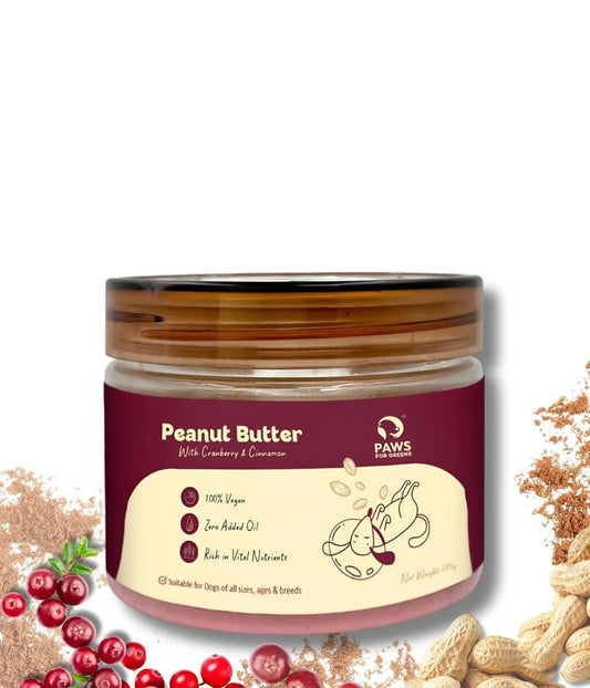 Paws For Greens Peanut Butter for Dogs Cranberry with Cinnamon – 100% Natural, Preservative-Free, Healthy Dog Treat 275gm