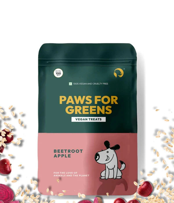 Paws For Greens Dog Treats Plant-Based Healthy Vegan Biscuits for Dogs with Beetroot and Apple 100gm