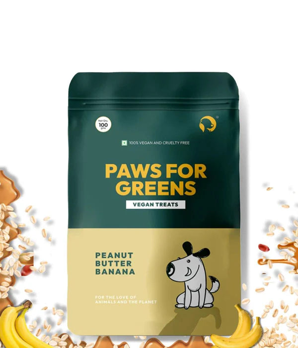 Paws For Greens Dog Treats Plant-Based Healthy Vegan Biscuits for Dogs with Peanut Butter and Banana 100gm
