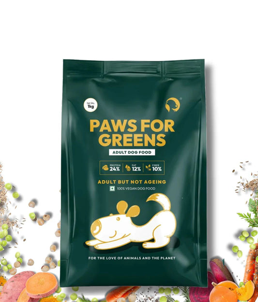 Paws For Greens Veg Adult Dog Food – High Protein, Plant-Based, Meat-Free Dry Dog Food Kibble for All Breeds 1kg