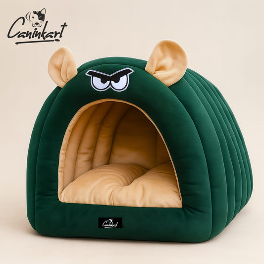 Caninkart Caterpillar Cave Bed For Dogs & Cats Medium Green 52cm x 46cm x 41cm
