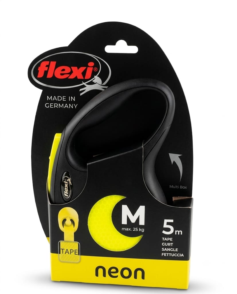 Flexi New Neon Automatic Dog Leash Yellow 5m | Size : Small | Holds Max 25kg Dog Weight