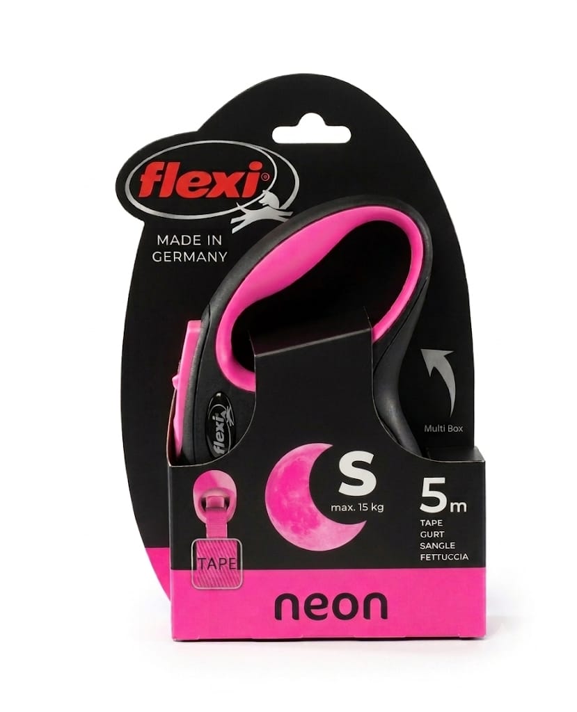 Flexi New Neon Automatic Dog Leash Pink 5m | Size Small | Holds Max 15kg Dog Weight