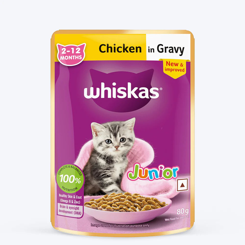 Whiskas Chicken in Gravy Kitten 2-12 Months Wet Food 85g (Pack oof 14)