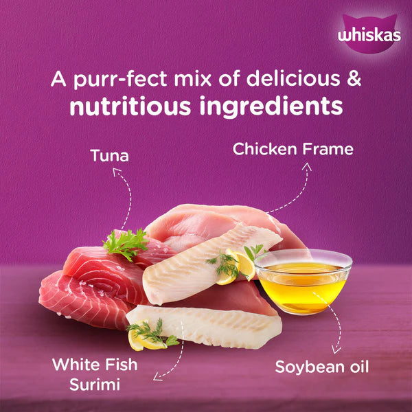 Whiskas Adult (1+ Year) Tuna and White Fish Wet Cat Food 80g (Pack of 14)
