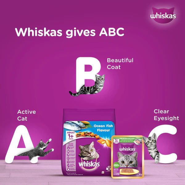 Whiskas Adult (1+ Year) Tuna and White Fish Wet Cat Food 80g (Pack of 14)