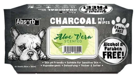 Absolute Holistic  Aloe Vera Scented Charcoal Pet Wipes For Dog 80 Sheets 15cmx20cm