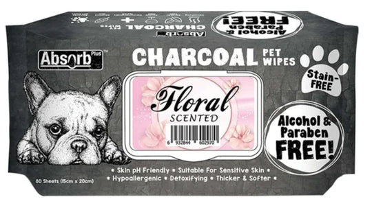 Absolute Holistic Floral Scented Charcoal Pet Wipes For Dog 80 Sheets 15cmx20cm
