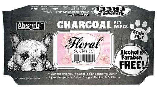 Absolute Holistic Floral Scented Charcoal Pet Wipes For Dog 80 Sheets 15cmx20cm