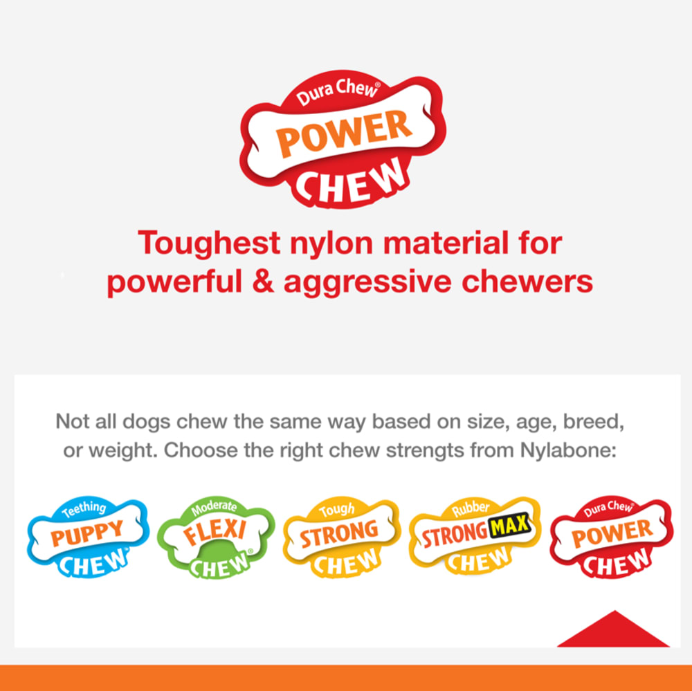 Nylabone Power Chew Textured Bone Bacon Flavor Chew Toy Up To 23kg Dogs 19.6cm x 5.71cm x 2.54cm