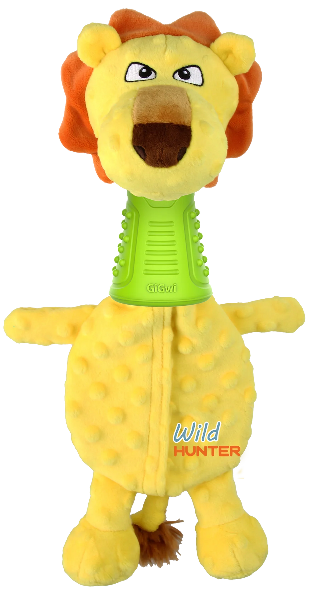 Gigwi Wilder Hunter Lion Dog Toy – Interactive Plush with Treat Hiding, Squeaker, and Dental Rubber Neck for Medium Dogs