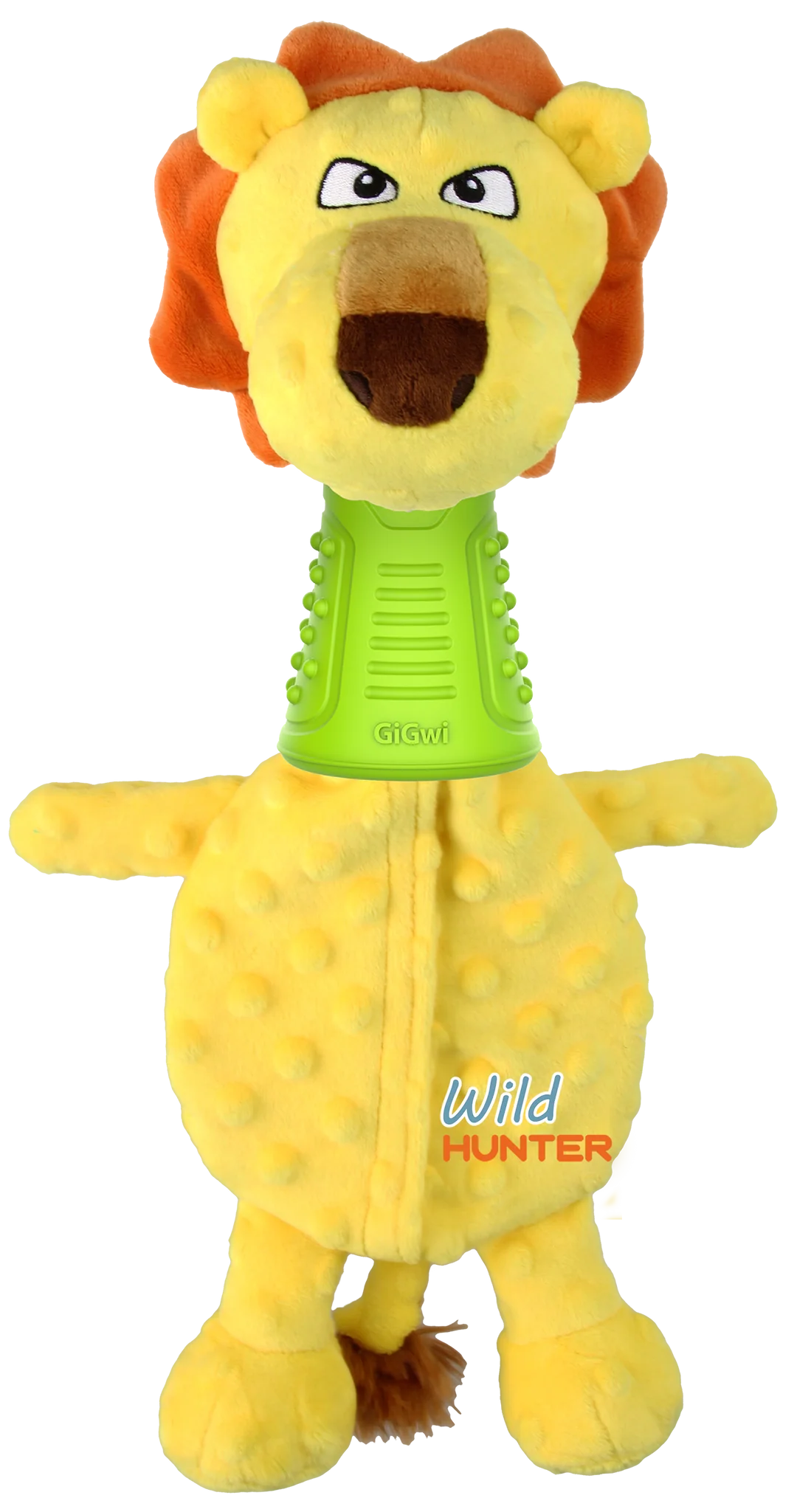 Gigwi Wilder Hunter Lion Dog Toy – Interactive Plush with Treat Hiding, Squeaker, and Dental Rubber Neck for Medium Dogs