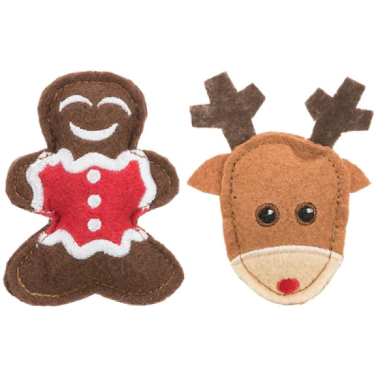 Trixie Xmas Elk And Gingerbread Figure Cat Toy 8cm