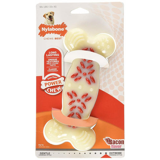 Nylabone Power Chew Action Ridges Bacon Flavor Chew Toy Up To 16kg Dogs 13.97cm x 2.54cm x 6.35cm