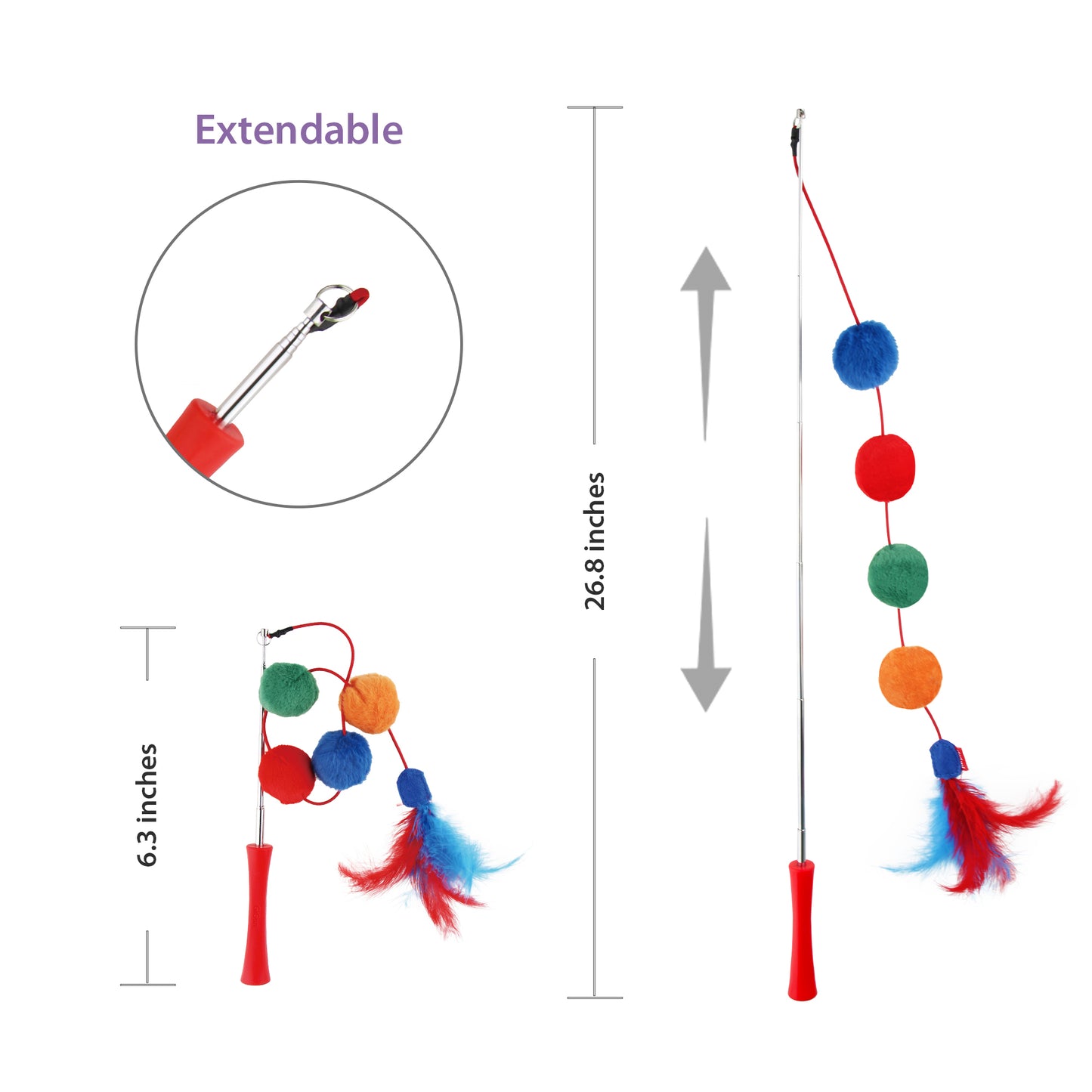 Gigwi Extendable Feather Teaser Catwand Car Toy 68 x 2.50 x 2.50cm