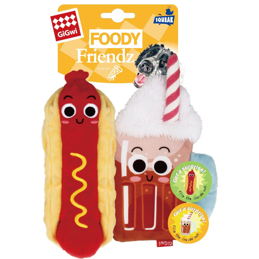GiGwi Foody Friendz Reversible Hot Dog & Ice Cream Float Coffee Squeak and Crinkle Dog Toy 8 x 8 x 2.50cm
