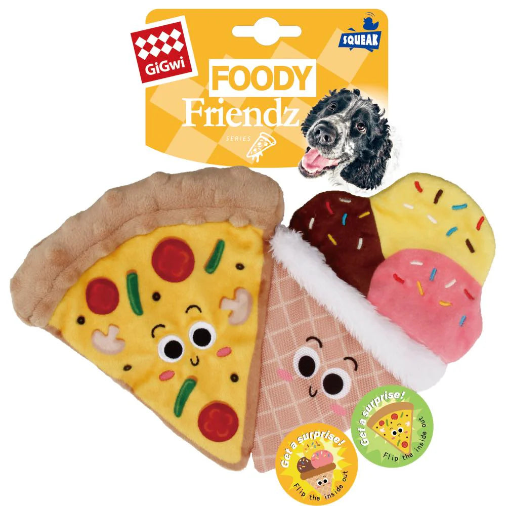 GiGwi Foody Friendz Reversible Pizza & Ice Cream with Squeak and Crinkle 10.50 x 7 x 1.20cm