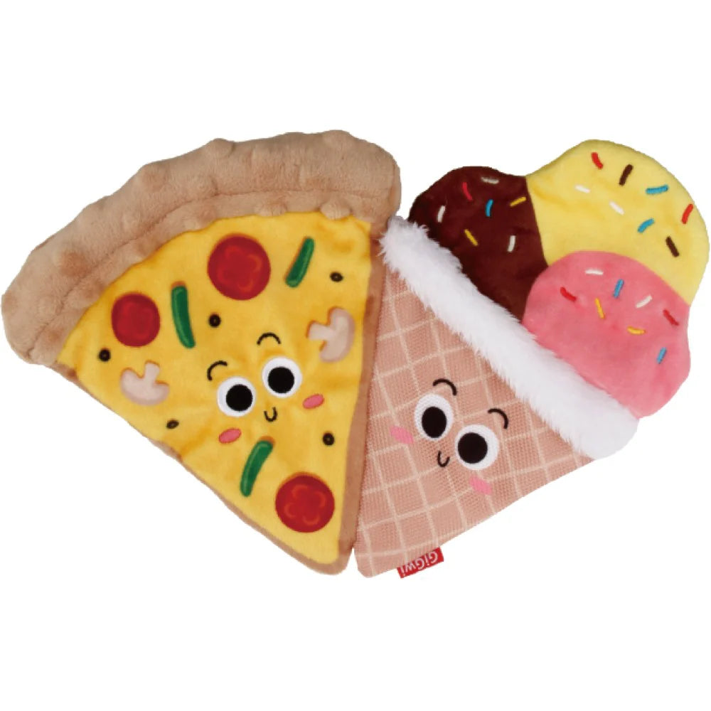 GiGwi Foody Friendz Reversible Pizza & Ice Cream with Squeak and Crinkle 10.50 x 7 x 1.20cm