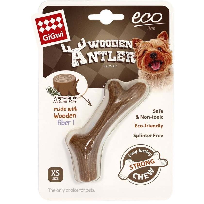 Gigwi Dog Chew Wooden Antler With Natural Wood and Synthetic Material