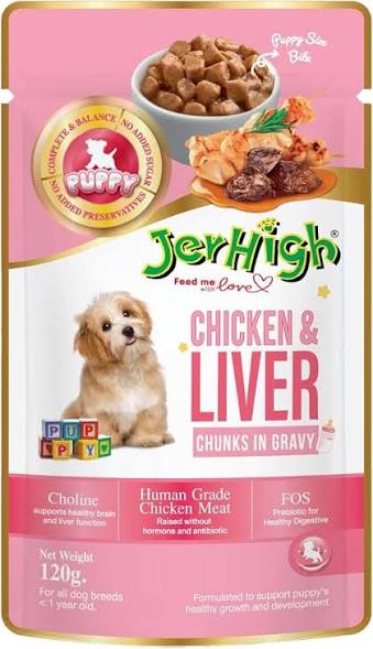 Jer High Chicken and Liver Chunks in Gravy Puppy Wet Food 120g