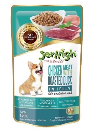 Jer High Chicken Meat with Roasted Duck in Jelly Wet Dog Food 130g