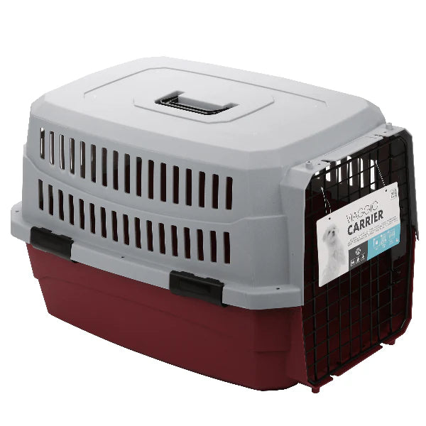 M-Pets Viaggio Carrier (19") IATA Approved For Dogs & Cats XS 48.3x32x25.4cm Holds Up To 4.5kg Bordeau & Grey