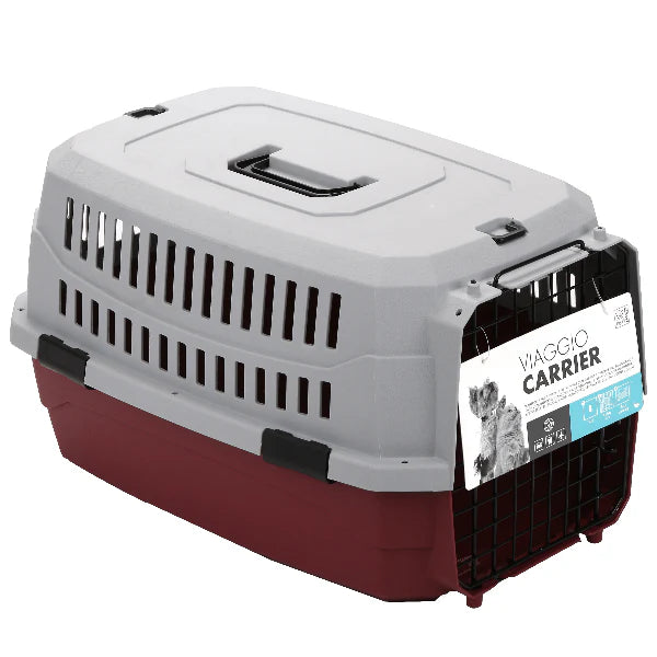 M-Pets Viaggio Carrier (32") IATA Approved For Dogs & Cats L 81.3x56x58.5cm Holds Up To 22kg Bordeau & Grey