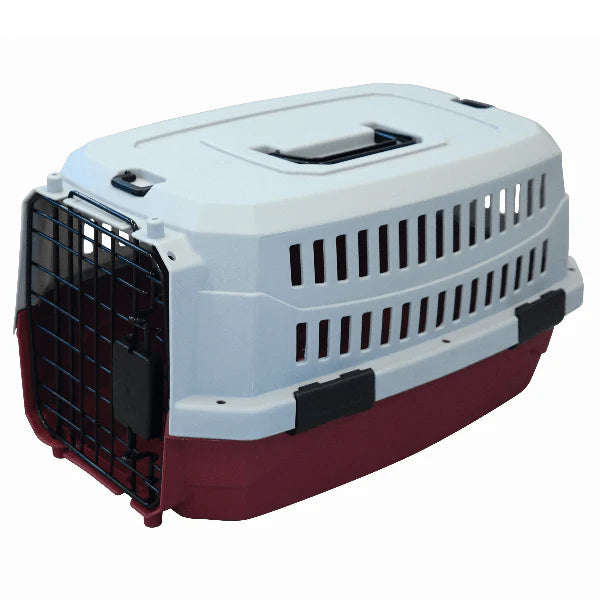 M-Pets Viaggio Carrier (19") IATA Approved For Dogs & Cats XS 48.3x32x25.4cm Holds Up To 4.5kg Bordeau & Grey