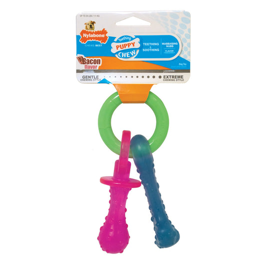 Nylabone Puppy Chew Teething Pacifier Dog Chew Toy Up To 11kg Bacon Flavor 15.24cm x 3.17cm x 3.81cm