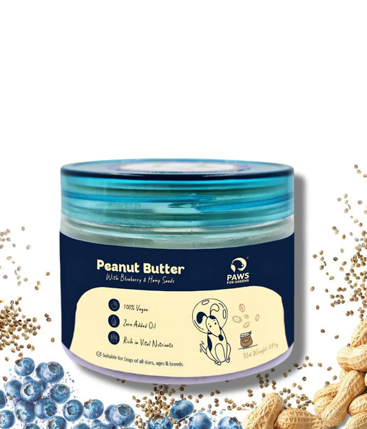 Paws For Greens Peanut Butter for Dogs with Blueberries and Hempseeds – 100% Natural, Preservative-Free, Healthy Dog Treat 275gm