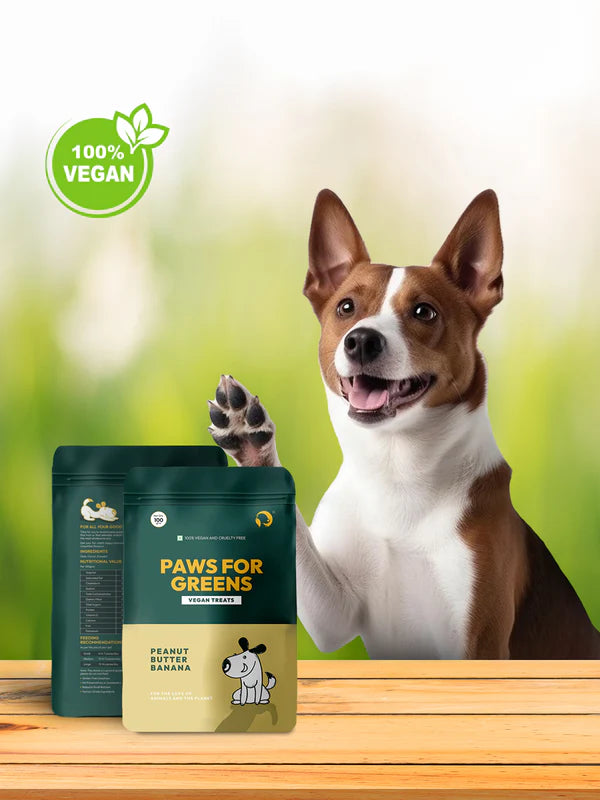 Paws For Greens Dog Treats Plant-Based Healthy Vegan Biscuits for Dogs with Peanut Butter and Banana 100gm
