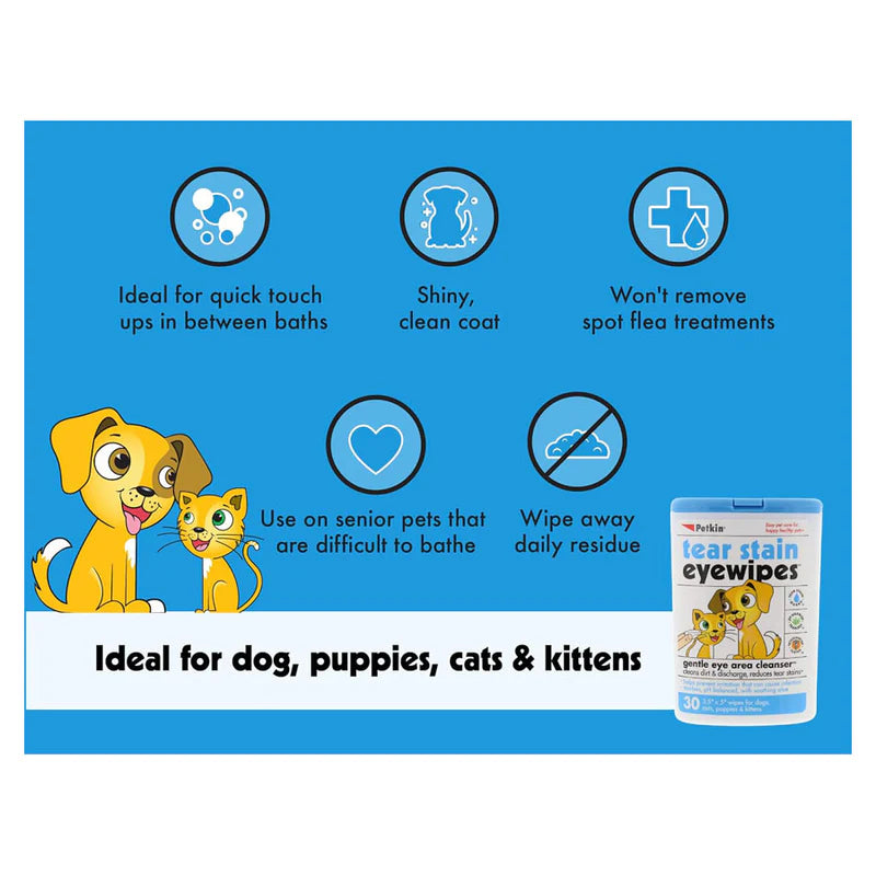 Petkin Tear Stain Eye Wipe For Dogs & Cats 30pcs