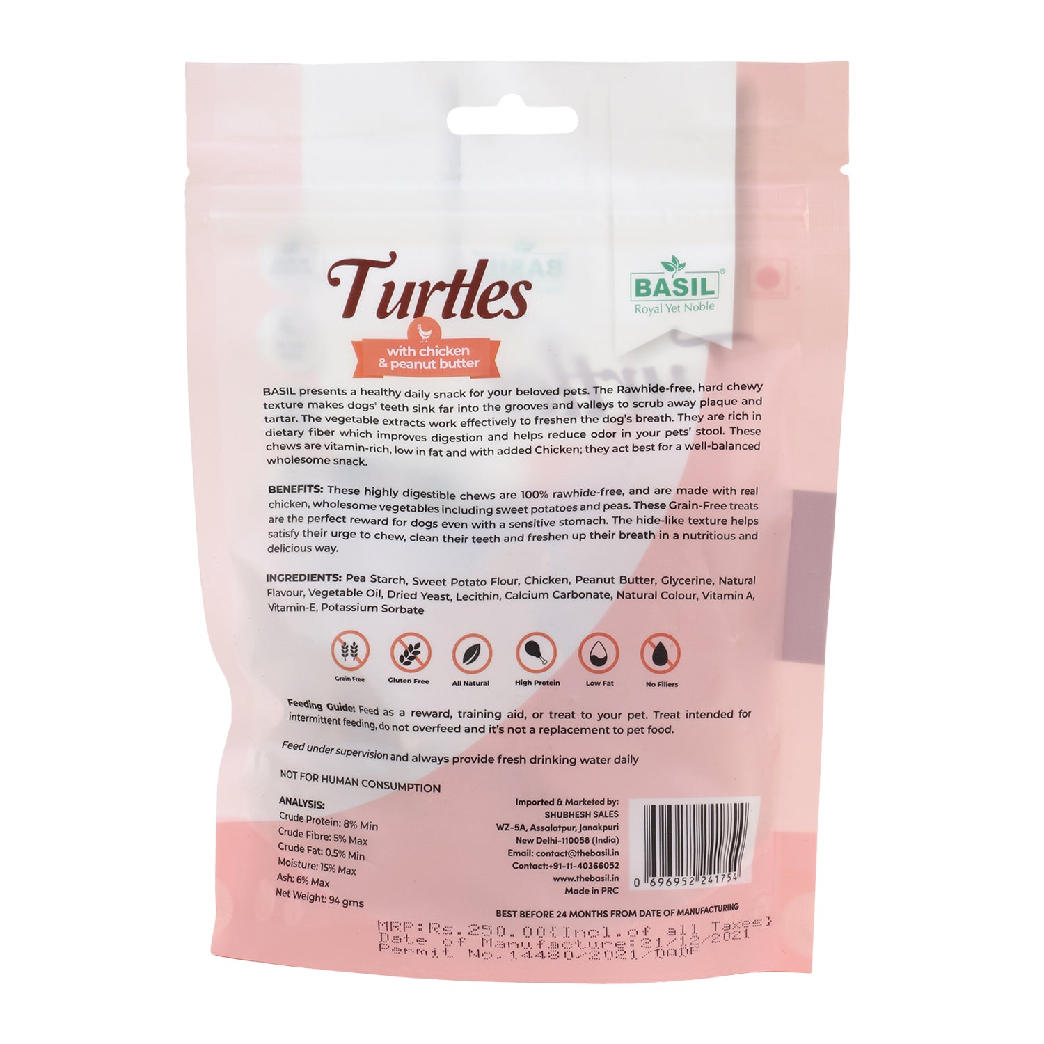 Basil Turtles Chicken & Peanut Butter Guilt Free Chew Treats 92gm